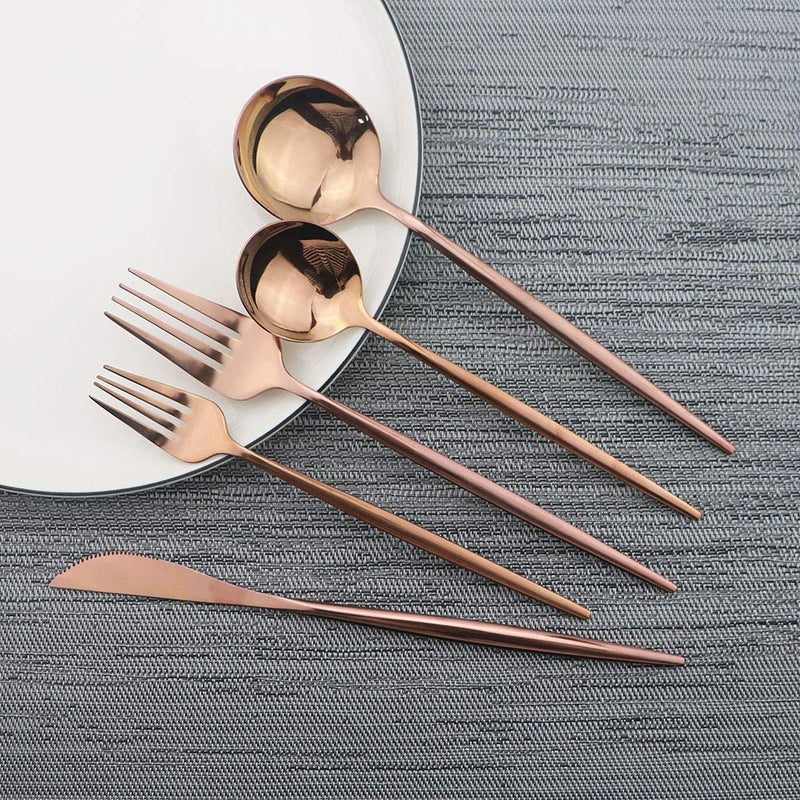JASHII Rose Gold Silverware Set, JASHII 20-Piece Stainless Steel Flatware Cutlery Set for 4, Elegant Hourglass Polished Mirror Finish, Ideal for Home Hotel Wedding Festival Party, Dishwasher Safe - Image 2
